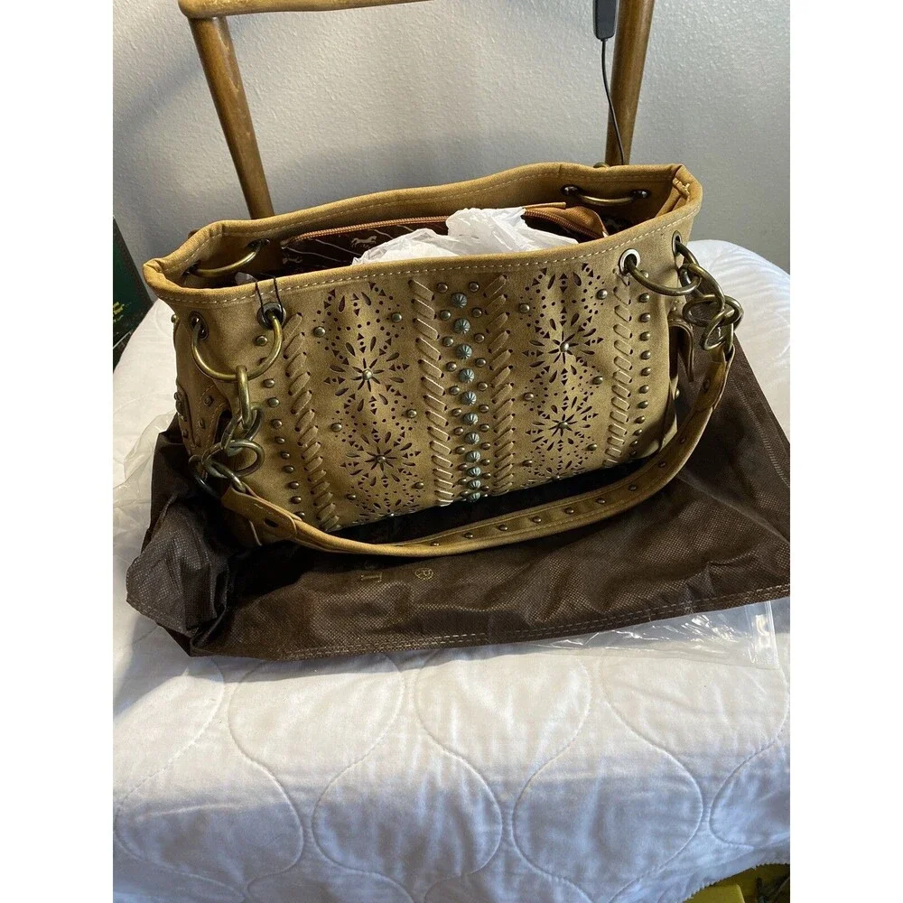 Montana West Concealed Carry Purse Handbag Bling Western Tan NWT
